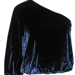 Alice + Olivia navy velvet one shoulder blouse. FREE SHIPPING!